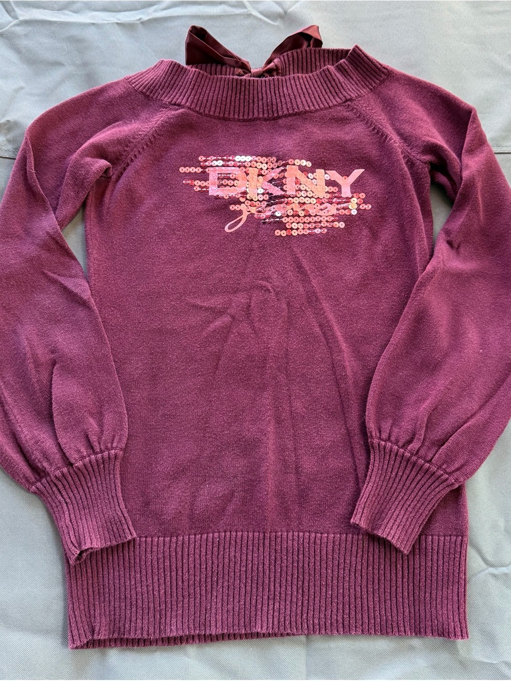 DKNY Maroon Sequin Logo Crewneck Sweater
